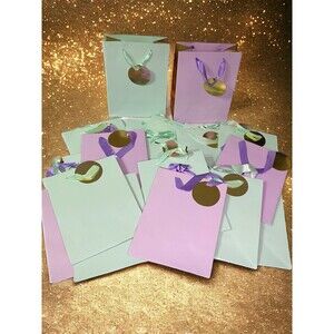 23 Gift Bags Euro Totes Two-Tone Metallic w/Attached Gift Tags & Ribbon Handles